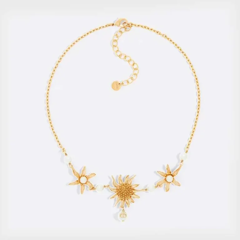 Dior Women Chardons Short Necklace Gold-Finish Metal and White Resin Pearls