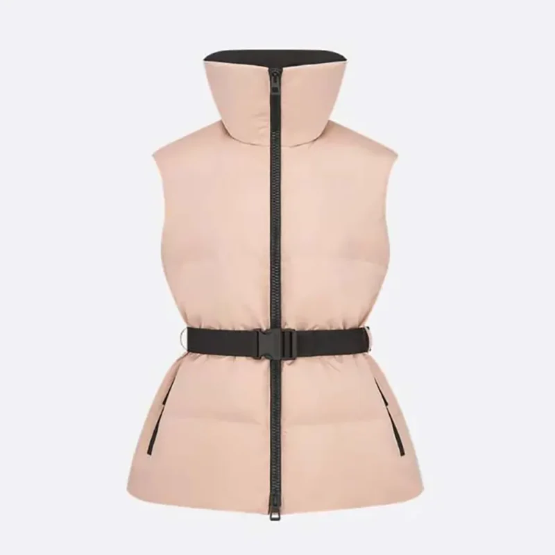 Dior Women DiorAlps Belted Puffer Vest Pink Quilted Technical Taffeta