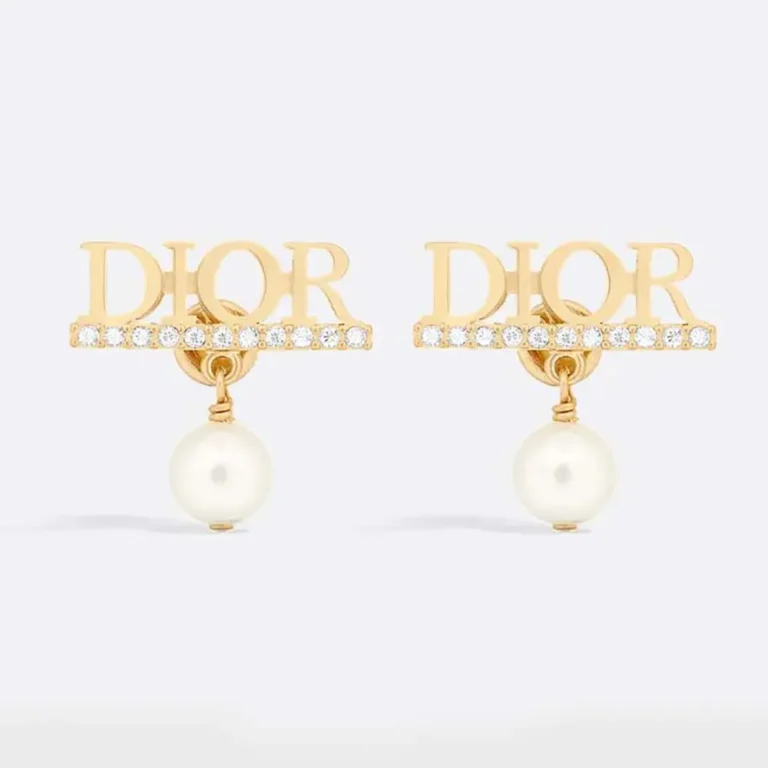 Dior Women Dio(r)evolution Earrings Gold-Finish Metal with White Resin Pearls and Silver-Tone Crystals