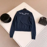 Dior Women Embroidered Sweater Blue Cashmere Knit 514S57A0027