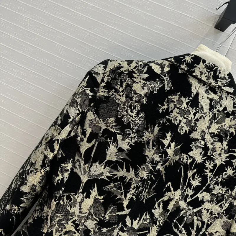 Dior Women Fitted Jacket Black Technical Fabric with Gold-Tone Dior Chardons Motif in Metallic Thread