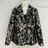 Dior Women Fitted Jacket Black Technical Fabric with Gold-Tone Dior Chardons Motif in Metallic Thread