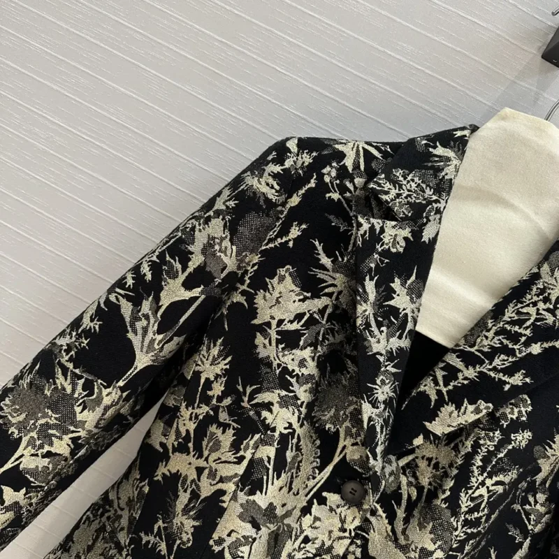 Dior Women Fitted Jacket Black Technical Fabric with Gold-Tone Dior Chardons Motif in Metallic Thread