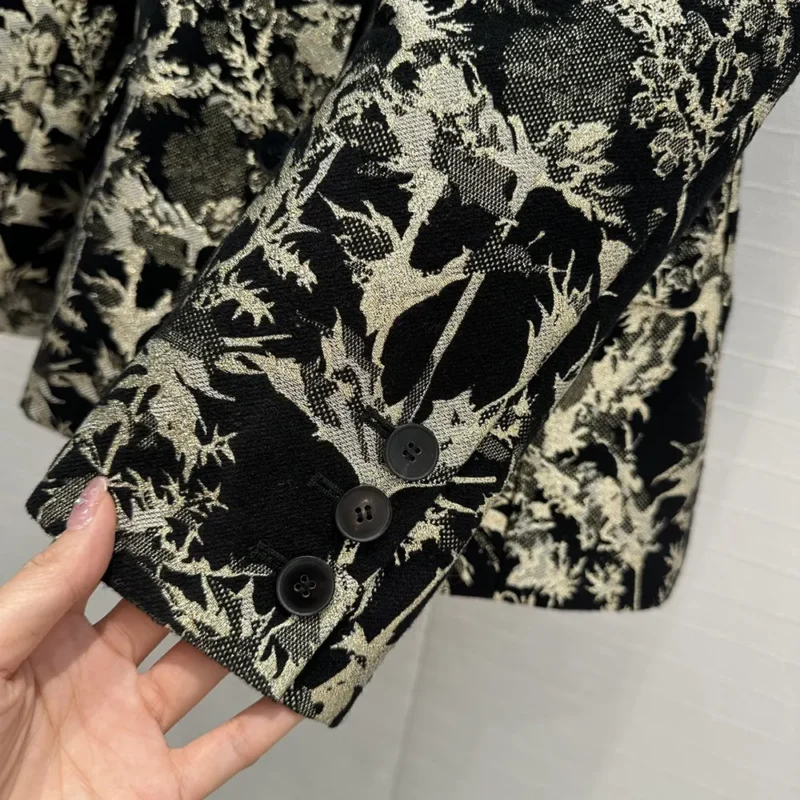 Dior Women Fitted Jacket Black Technical Fabric with Gold-Tone Dior Chardons Motif in Metallic Thread