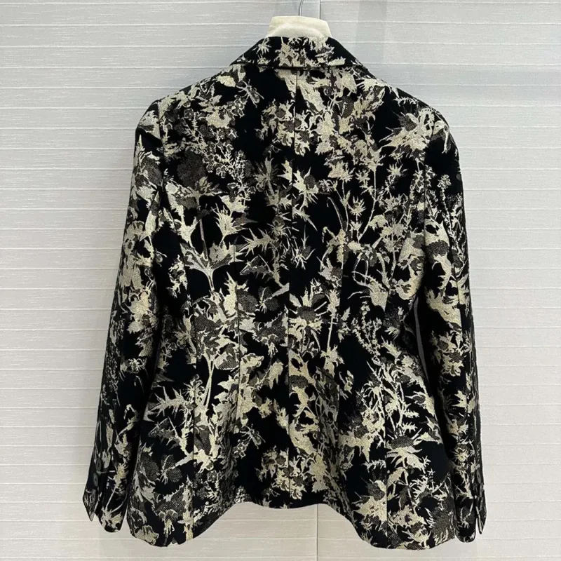Dior Women Fitted Jacket Black Technical Fabric with Gold-Tone Dior Chardons Motif in Metallic Thread