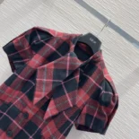 Dior Women Fitted Short-Sleeved Jacket Pink Gray and White Check'n'Dior Virgin Wool