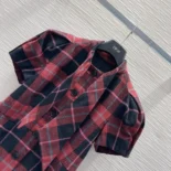 Dior Women Fitted Short-Sleeved Jacket Pink Gray and White Check'n'Dior Virgin Wool