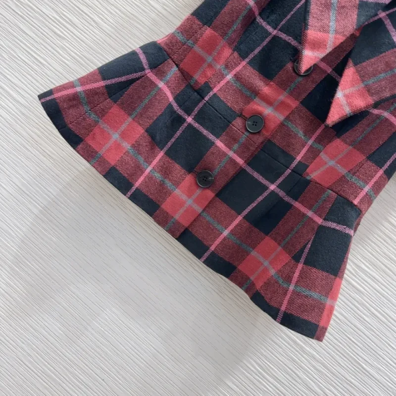 Dior Women Fitted Short-Sleeved Jacket Pink Gray and White Check'n'Dior Virgin Wool