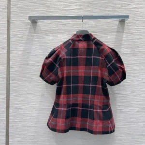 Dior Women Fitted Short-Sleeved Jacket Pink Gray and White Check'n'Dior Virgin Wool