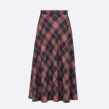 Dior Women Flared Mid-Length Skirt Pink Gray and White Check'n'Dior Virgin Wool