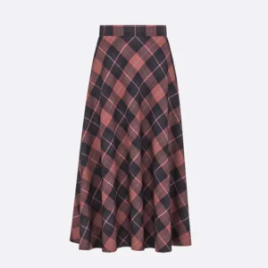 Dior Women Flared Mid-Length Skirt Pink Gray and White Check'n'Dior Virgin Wool