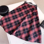 Dior Women Flared Mid-Length Skirt Pink Gray and White Check'n'Dior Virgin Wool