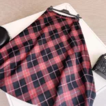 Dior Women Flared Mid-Length Skirt Pink Gray and White Check'n'Dior Virgin Wool