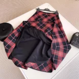 Dior Women Flared Mid-Length Skirt Pink Gray and White Check'n'Dior Virgin Wool