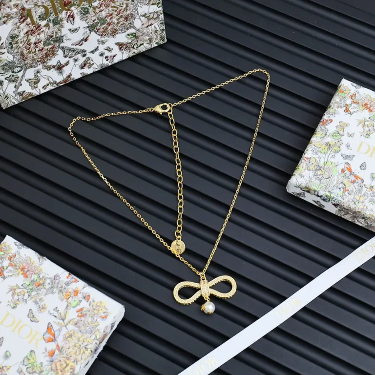 Dior Women Le Nœud de Dior Necklace Champagne-Finish Metal with a White Resin Pearl