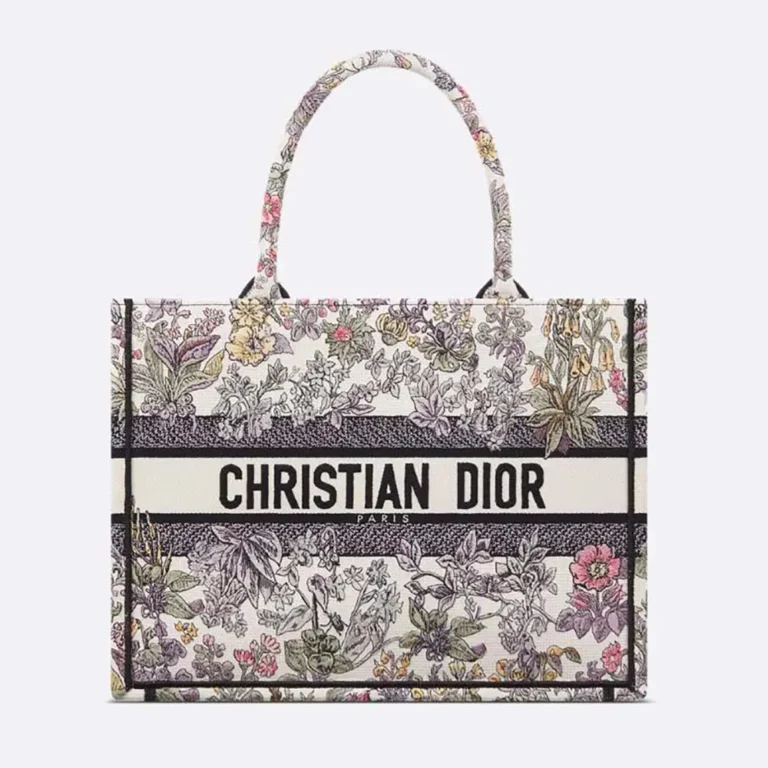Dior Women Medium Dior Book Tote Latte Embroidery with Multicolor Millefiori Unicorn Motif