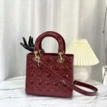 Dior Women Medium Lady Dior Bag Cherry Red Patent Cannage Calfskin M0565OWCB