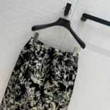 Dior Women Mid-Length Straight Skirt Black Technical Fabric with Gold-Tone Dior Chardons Motif