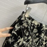 Dior Women Mid-Length Straight Skirt Black Technical Fabric with Gold-Tone Dior Chardons Motif