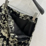 Dior Women Mid-Length Straight Skirt Black Technical Fabric with Gold-Tone Dior Chardons Motif