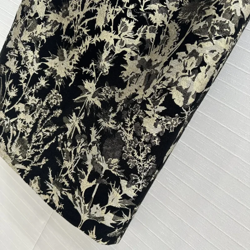 Dior Women Mid-Length Straight Skirt Black Technical Fabric with Gold-Tone Dior Chardons Motif