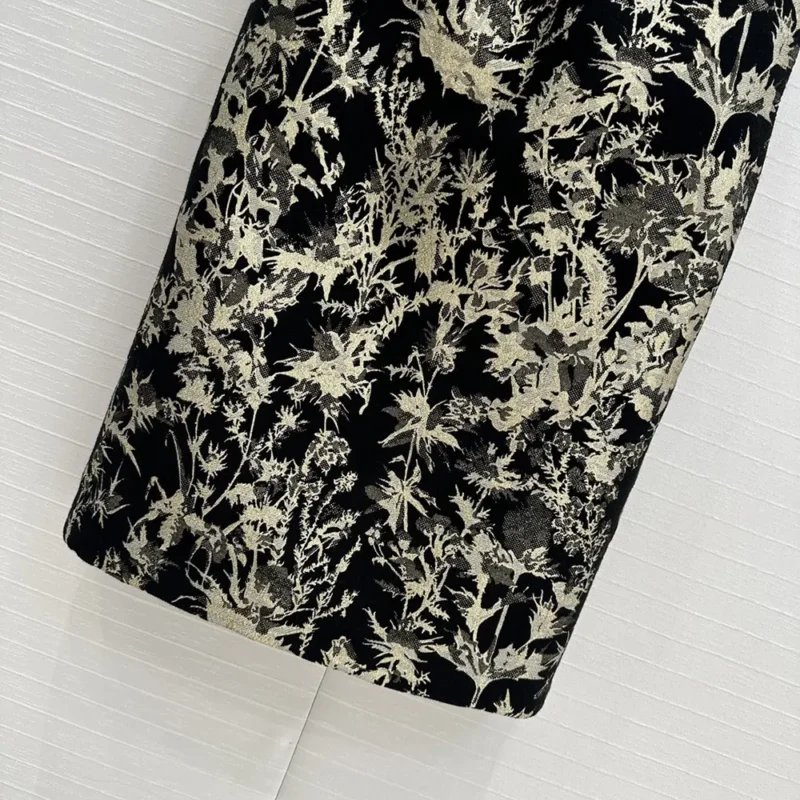 Dior Women Mid-Length Straight Skirt Black Technical Fabric with Gold-Tone Dior Chardons Motif