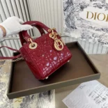 Dior Women Mini Lady Dior Bag Cherry Red Patent Cannage CalfskinDior Women Mini Lady Dior Bag Cherry Red Patent Cannage Calfskin