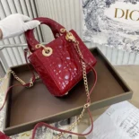 Dior Women Mini Lady Dior Bag Cherry Red Patent Cannage Calfskin