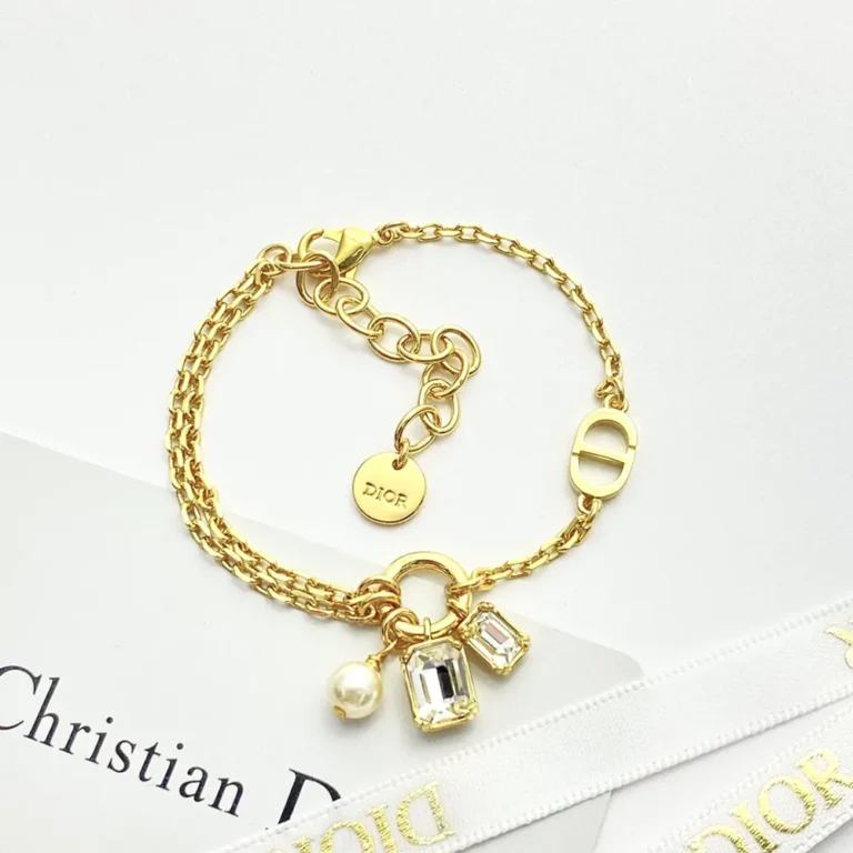Dior Women Petit CD Bracelet Gold-Finish Metal with a White Resin Pearl and Silver-Tone Crystals