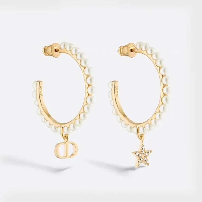 Dior Women Petit CD Earrings Gold-Finish Metal with White Resin Pearls