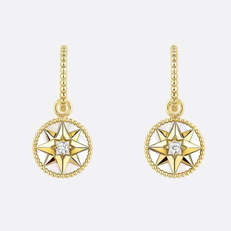 Dior Women Rose des Vents Earrings Yellow Gold Diamonds and Mother-of-Pearl