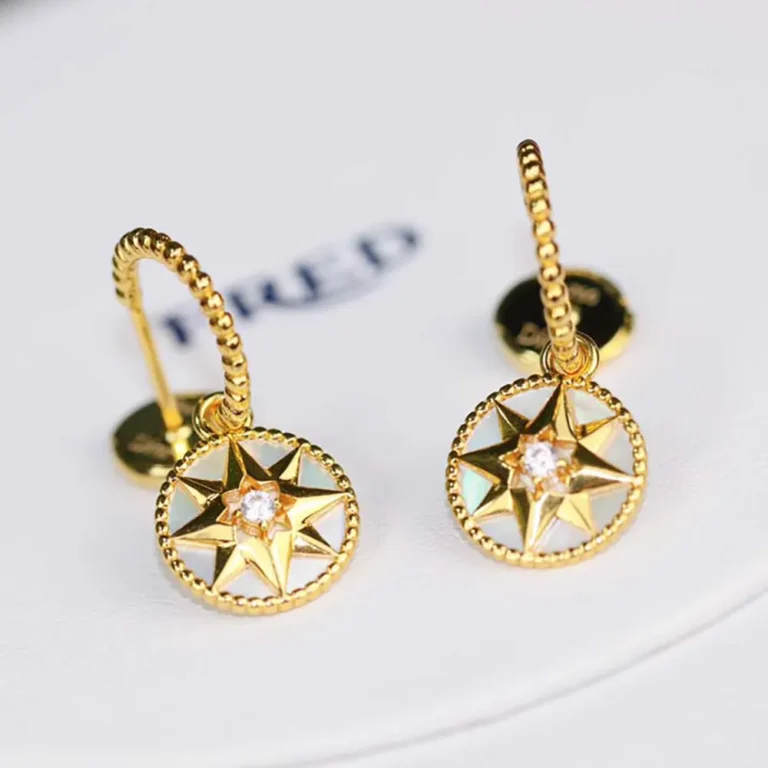 Dior Women Rose des Vents Earrings Yellow Gold Diamonds and Mother-of-Pearl