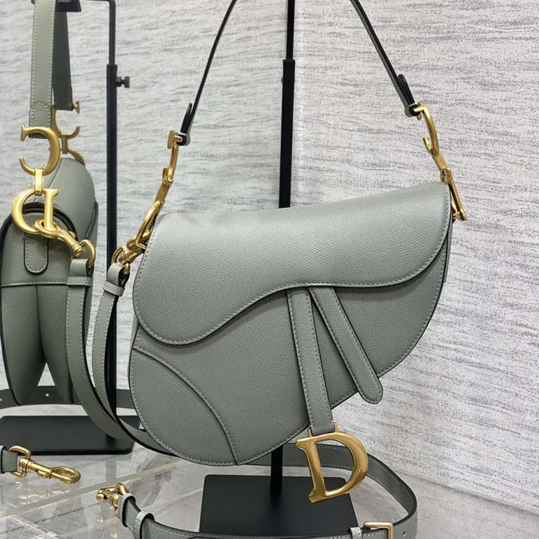 Dior Women Saddle Bag with Strap Stone Gray Grained Calfskin M0455CBAA