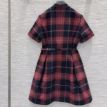 Dior Women Short Belted Dress Pink Gray and White Check'n'Dior Virgin Wool