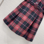 Dior Women Short Belted Dress Pink Gray and White Check'n'Dior Virgin Wool