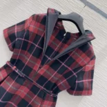 Dior Women Short Belted Dress Pink Gray and White Check'n'Dior Virgin Wool