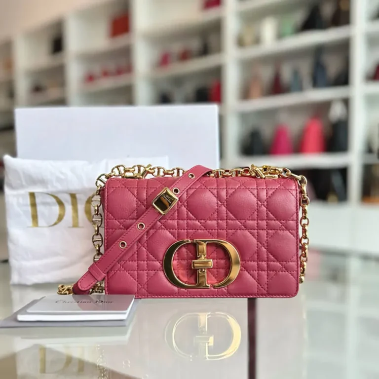 Dior Women Small Dior Caro Bag Rose Supple Cannage Calfskin