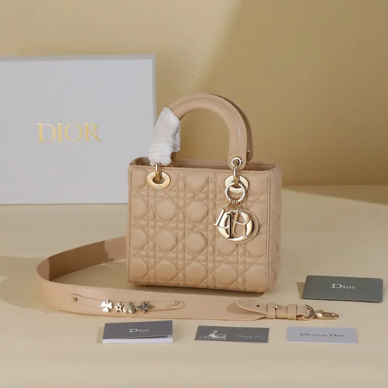Dior Women Small Lady Dior My ABCDior Bag Sand-Colored Cannage Lambskin