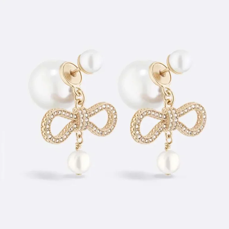 Dior Women Tribales Earrings Champagne-Finish Metal with White Resin Pearls