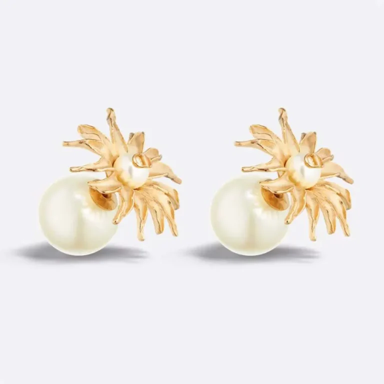 Dior Women Tribales Earrings Gold-Finish Metal and White Resin Pearls E3648WOMRS