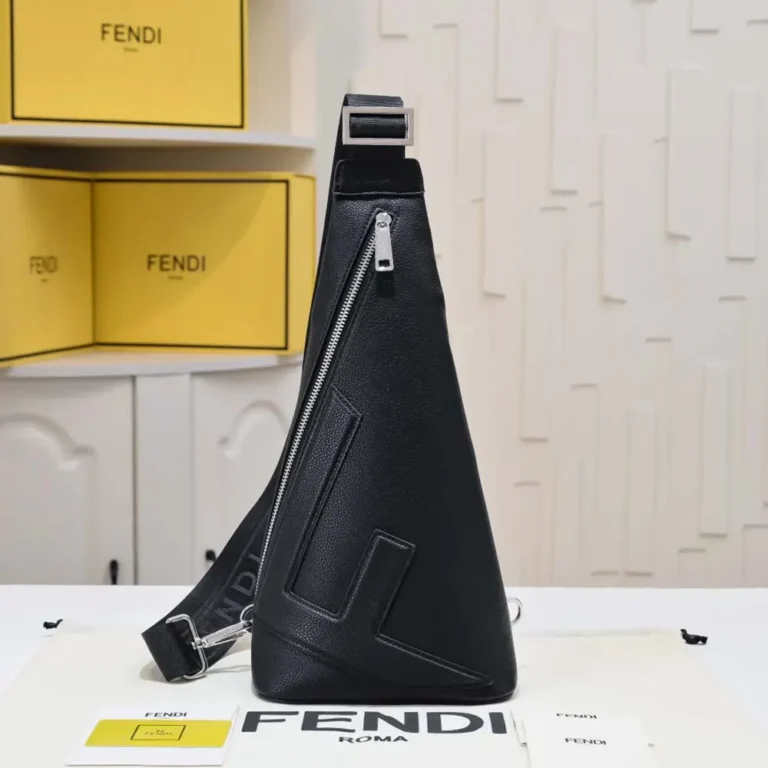 Fendi Men Roma Leather Fendi Cono One-shoulder Backpack in Black Leather