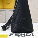 Fendi Men Roma Leather Fendi Cono One-shoulder Backpack in Black Leather