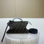 Fendi Unisex By The Way Soft Medium Brown FF Jacquard Fabric Bag