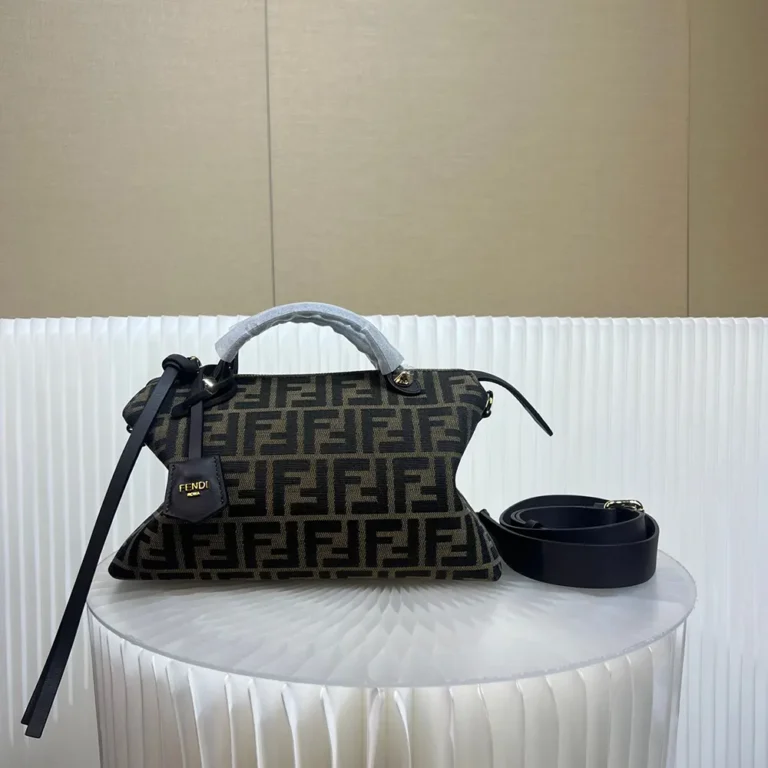Fendi Unisex By The Way Soft Medium Brown FF Jacquard Fabric Bag