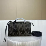 Fendi Unisex By The Way Soft Medium Brown FF Jacquard Fabric Bag