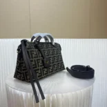 Fendi Unisex By The Way Soft Medium Brown FF Jacquard Fabric Bag