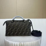 Fendi Unisex By The Way Soft Medium Brown FF Jacquard Fabric Bag