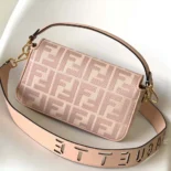 Fendi Women Baguette Light Pink Denim Bag with FF Embroidery
