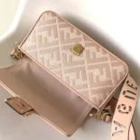Fendi Women Baguette Light Pink Denim Bag with FF Embroidery