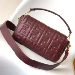 Fendi Women Medium Baguette Maroon Leather Bag